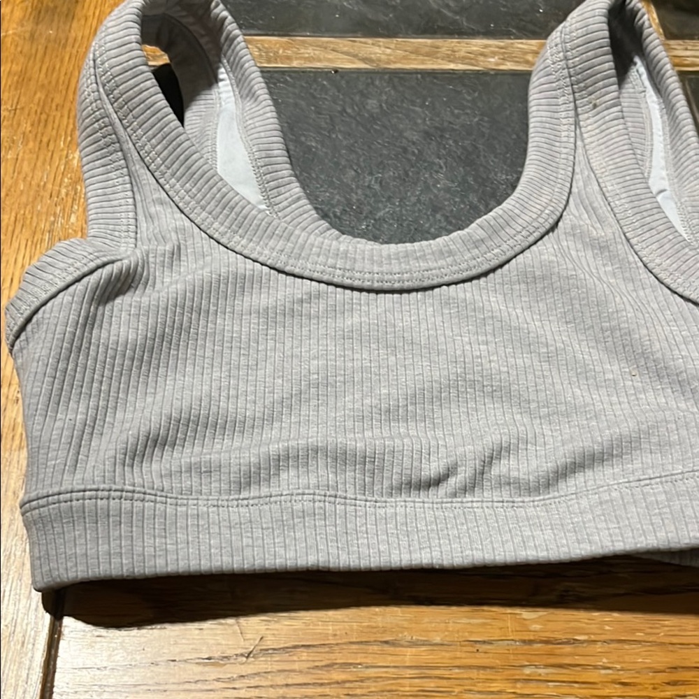ALO Yoga Gray Ribbed Sports Bra